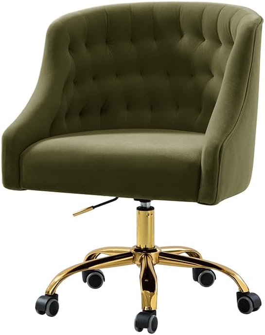 Velvet Office Chair with Gold Base Modern Cute Desk Chair Comfortable Adjustable Swivel Task Chair for Home Office Living Room Bedroom Vanity Study Moss