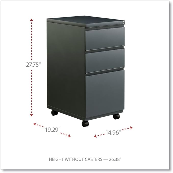 Alera PBBBFCH Three-Drawer Metal Pedestal File w/Full-Length Pull 14 7/8 x 19 1/8 Charcoal
