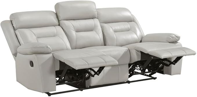 Lexicon Laconia Leather Double Reclining Sofa in Silver
