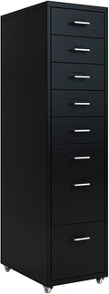 Metal Office Cabinet with Wheels 3/5 /6/8 Drawers Mobile Filing Cabinet for Home/Office(Size:8Color:Black)