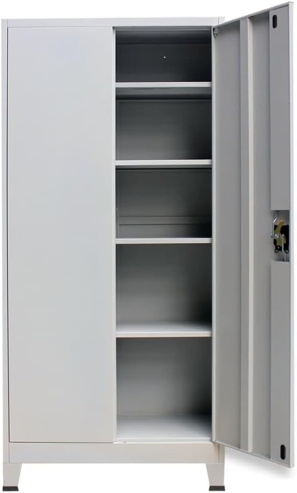 Steel File Cabinet with 2 Doors 35.4x15.7x70.9 Gray Office Storage Cabinet with Adjustable Shelves and Locking System for Home Office Organization