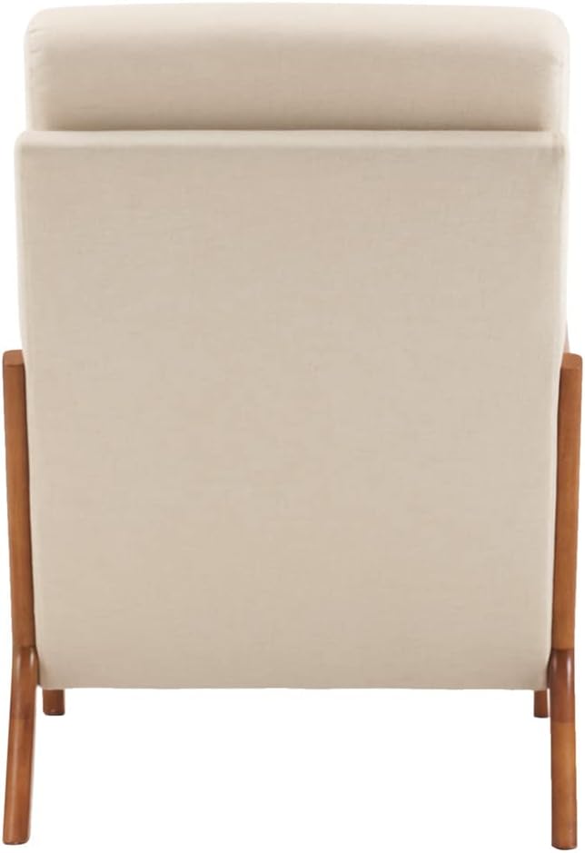 Accent Chair Modern Linen Upholstered Armchair Lounge Chair with Solid Wood Frame and 1 Pillow Comfy Single Sofa Chair Leisure Reading Chair with High Back &amp Armrest for Living Room Bedroom Off W