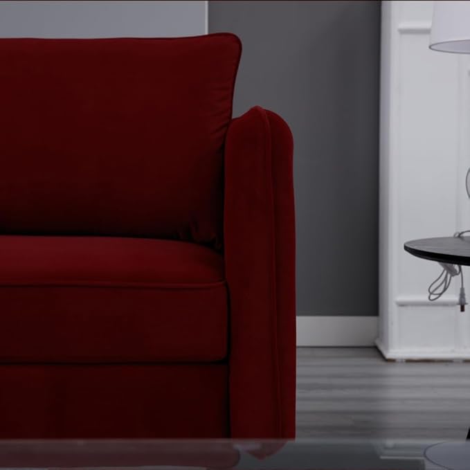 Velvet Accent Chair Mid-Century Modern Armchair with Metal Legs Single Sofa Chair for Living Room Bedroom Office Reading Includes Pillow (Wine RED + Steel + Velvet + Wood + 1 Seat + Foam)