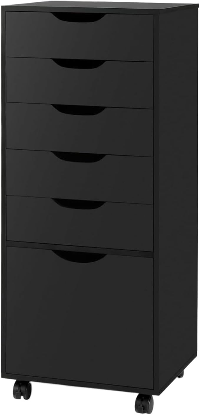 Mobile File Cabinet 5-Drawer Organizer with Bottom Cabinet Storage Tall Chest of Drawers with Caster Wheels Storage Cabinet for Home Office(Black)