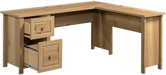 Pemberly Row L-Shaped Engineered Wood Desk Timber Oak Finish 65.12 W x 58.66 D x 29.72 H 1-Drawer Storage File Drawer Cable Management Modern Farmhouse Style Home Office Desk