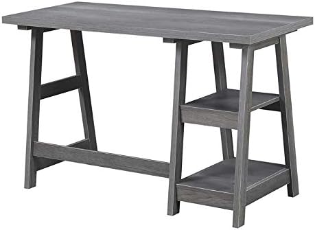 Convenience Concepts Designs2Go Trestle Desk 47 - Modern Desk or Vanity with Shelves for Office Dorm Living Room Charcoal Gray