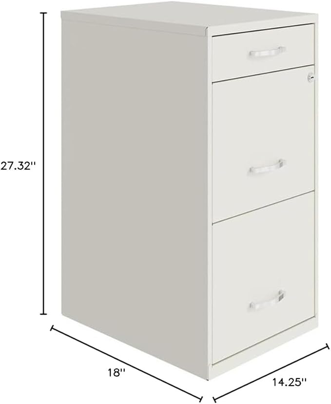 UrbanPro 3-Drawer Metal Organizer Filing Cabinet 27.32 H x 14.25 W x 18 D Pearl White Finish Locking File Drawers for Letter-Size Files Smooth Glide Suspension Home or Office Storage Solution