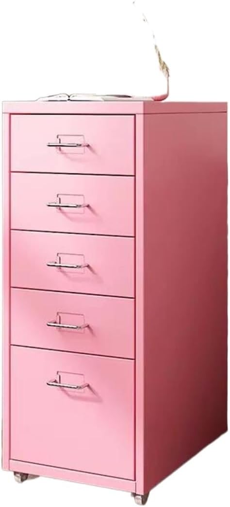 File Cabinet Multilayer Tin Cabinet Household Storage Narrow Storage Cabinet File Cabinet Office Drawer Cabinet (Color : Pink)