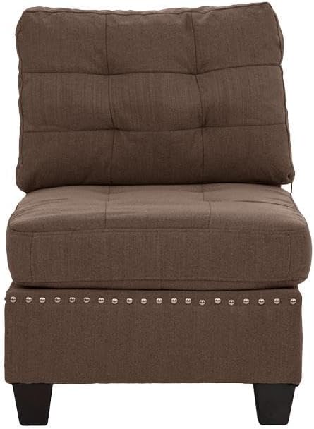 Living Room Furniture Tufted Armless Chair in Black Coffee Linen-Like Fabric Armless Cushion Chair with Nailheads and Wooden Legs