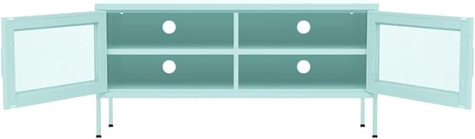 vidaXL Industrial Steel TV Stand/Cabinet in Mint Green - Durable Practical Design 41.3x13.8x19.7 inches Mesh Doors Internal Shelf Cable Management System Height Adjustable
