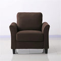 Hawthorne Collections Accent Chair Coffee Polyester Upholstery Wood Frame and Legs 33.9 H x 35.4 W x 31.5 D Curved Arms Stylish and Comfortable Living Room Seating