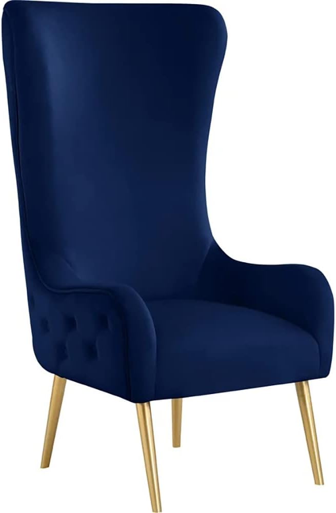 Best Master Furniture Venetian 50 High Back Tufted Velvet Accent Chair Wingback Lounge Armchair with Gold Legs and Upholstered Button Detailing for Living Room Bedroom or Office (Navy)
