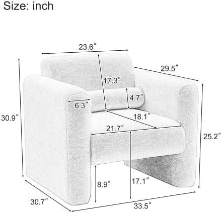 Modern Accent Chair Lambskin Sherpa Fabric Upholstered Comfy Reading Arm Chair Soft Padded Armchair with Back and Pillow for Living Room Bedroom Reception Waiting Room Office Cream