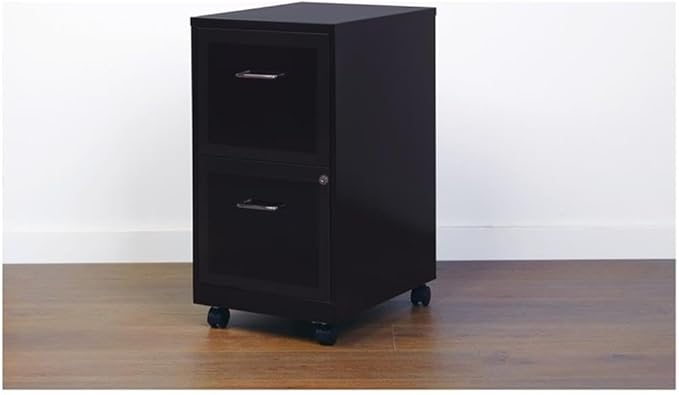 Pemberly Row 2 Drawers 26.7 Vertical Black Metal Filing Cabinet Lockable Pre-Assembled Movable Letter Size for Home Office