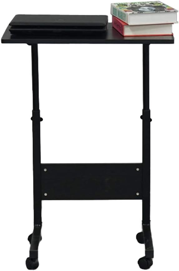 Side Mobile TableComputer Desk with Wheels Height Adjustable Rolling Potable Laptop Cart C-Shaped Bed Couch End Tables for Living Room Bedroom (Black S with Baffle)
