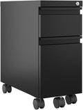 Hirsh 10 Wide 20 Deep Narrow Mobile Zip Pedestal File Cabinet Box File in Black