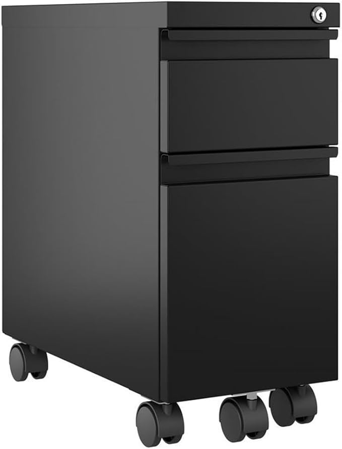 Home Square 2 Piece Pedestal Mobile Wood Filing Cabinet Set in Black