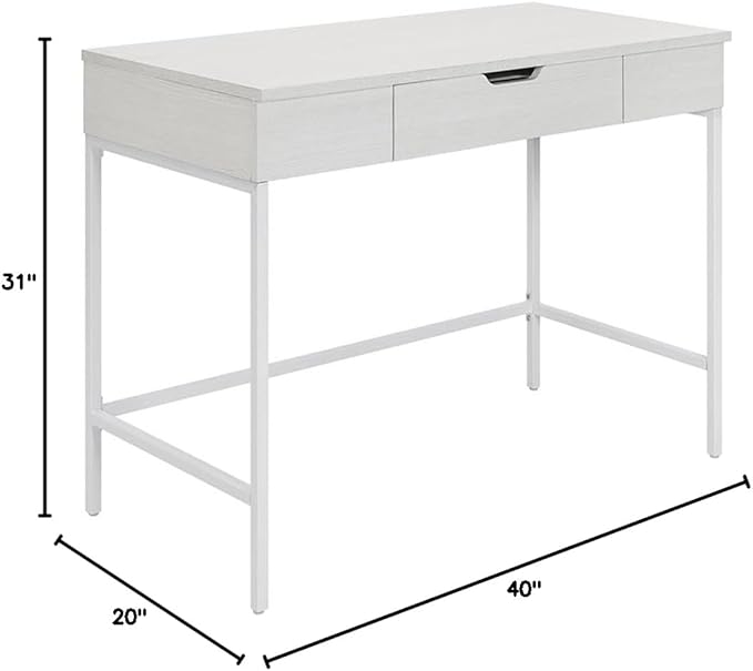 Pemberly Row Worksmart Sit-to-Stand Desk 40 W x 20 D x 31 H White Oak Engineered Wood Adjustable Height with Storage Drawer Modern Steel Frame Home Office or Student Desk