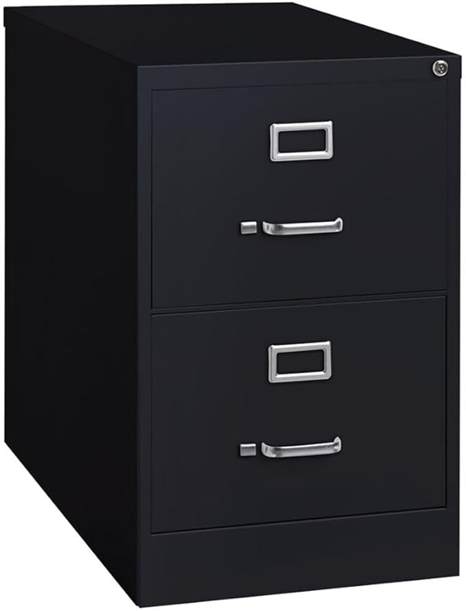 Pemberly Row Metal 2-Drawer Legal Width Vertical Filing Cabinet 26.5 D Black Finish Commercial Grade Steel Construction Ball-Bearing Drawer Slides Lock Included Office Storage Organization