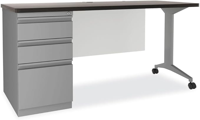 Alera HSD6030CM Double Pedestal Steel Desk 60 X 30 X 29.5 Mahogany/Charcoal Charcoal Legs
