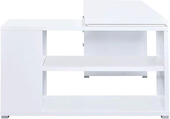 UrbanPro L-Shaped Wood Writing Desk 60 W x 47.25 D x 29.5 H White/Silver Finish MDF and Laminate Construction 3 Drawers with File Cabinet Open Shelves Reversible Home Office Desk