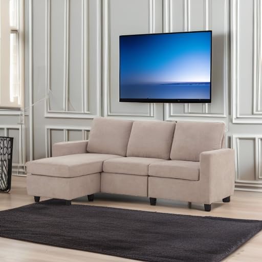 HONBAY L Shaped Couch with Linen FabricConvertible Reversible Sectional Sofa for Small Space Dark Beige
