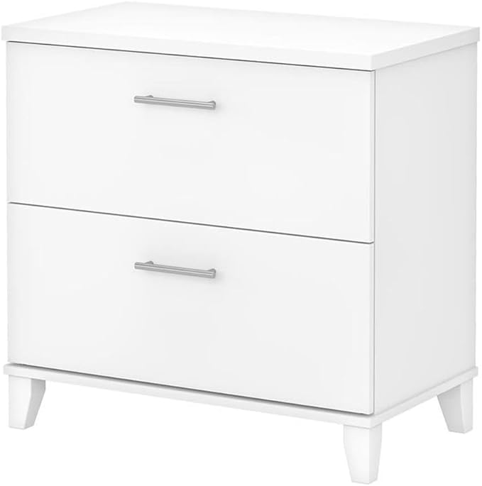 Pemberly Row 2 Drawer Lateral File Cabinet Engineered Wood White Finish 30W x 17D x 29H Full-Extension Ball Bearing Slides Transitional Style Home Office Filing Cabinet for Legal and Letter