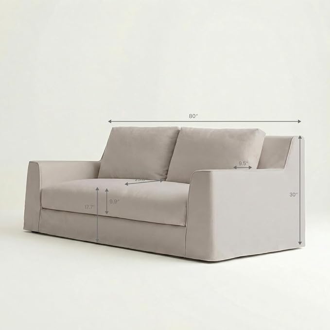 Modern Slipcovered Sofa with One-Piece Easy Removable Washable Fabric Cover Minimalist Upholstered Deep Seat Cloud Couch for Living Room 2 Seater/Loveseat 80 Width with Ottoman - Grey