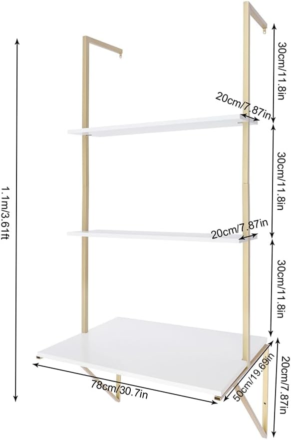 3 Tier Wall Mount Desk Computer Ladder Shelf Desk with Book Storage Shelves Computer Desk for Small Space Home Office Table Bedroom Writing Study Work