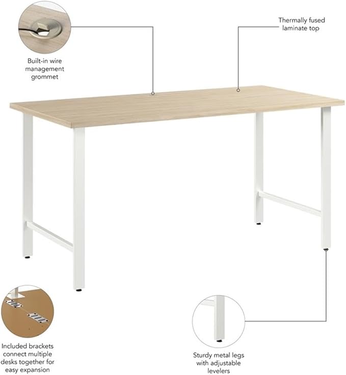Bush Business Furniture Hustle 60W x 30D Computer Desk with Metal Legs in Natural Elm Modular Office Table for Home and Professional Workspace