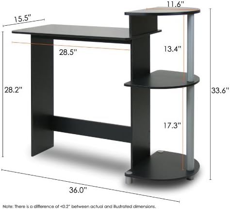 Furinno COMPACT Desk 28.5 Wide Gaming Desk with Shelves Computer Desk with Book Shelf Office Desk for Home Office Study Room Dorm Bedroom Black