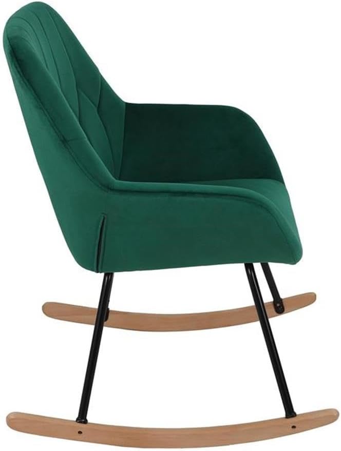 LuxenHome Modern Accent Velvet Chairs Upholstered Green Rocking Chair Dining Chairs Single Sofa Arm Chair for Living Room Bedroom Leisure Lounge Chairs with Metal Stand