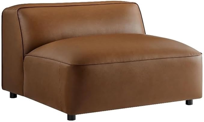 Modway Auren Vegan Leather Modular Armless Chair in Coffee - Faux Leather Slipper Chair - Mid Century Modern Single Sofa Chair - Oversized PU Leather Accent Chair for Living Room Apartment