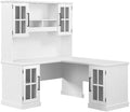 Bush Home Westbrook 60W L Shaped Desk with Hutch and Storage in White Ash Farmhouse Corner Desk for Home Office Workspace