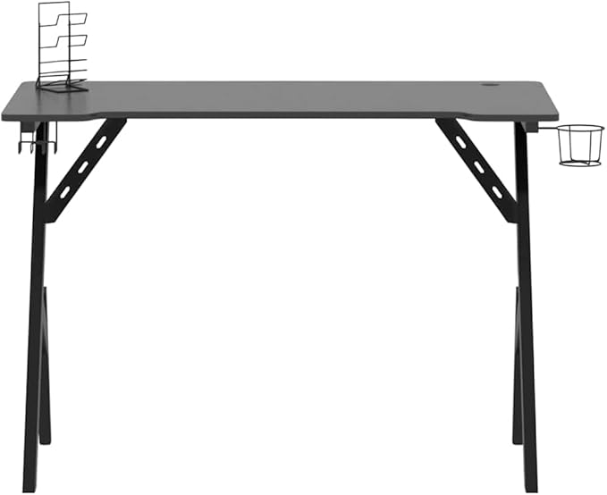 Ergonomic Gaming Desk Black Engineered Wood Sturdy Iron Frame Computer Table 43.3 x 43.3 x 29.5 Inch for Home Office PC Gamer Setup Cup Holder &amp Headphone Hook.
