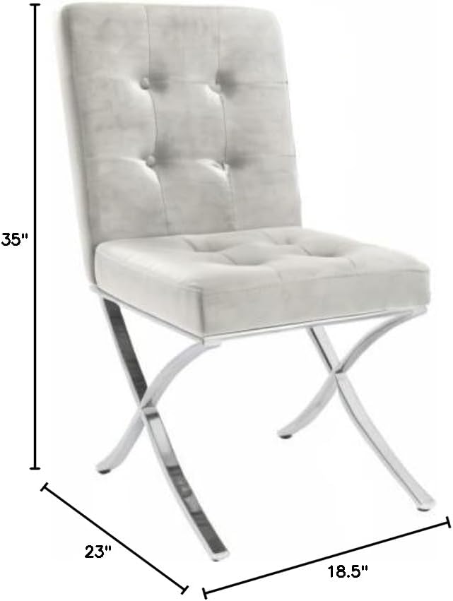 Safavieh Home Walsh Grey Velvet and Chrome Tufted Side Chair
