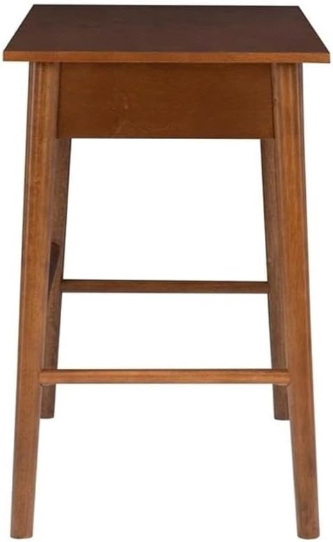 Allora 1-Drawer Mid-Century Wood Desk Warm Walnut Finish 42W x 19D x 29.63H Rubberwood and Birch Veneer Rounded Legs Sleek Black Drawer Knob Home Office Desk for Bedroom or Living Room Use