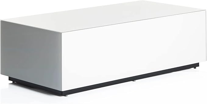 SONOROUS Premium Tempered Glass Coffee Table - Modern White Rectangular Coffee Tables for Living Room - High Gloss Fingerprint Resistant Mid Century Design - Stylish Living Room Furniture &amp Décor