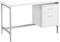 Sleek &amp Spacious 48 Computer Desk - Modern Home Office Set-Up with Storage Drawers - White Laminate &amp Grey Metal