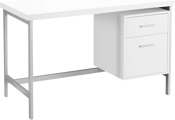 Sleek &amp Spacious 48 Computer Desk - Modern Home Office Set-Up with Storage Drawers - White Laminate &amp Grey Metal