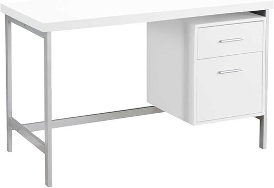 Sleek &amp Spacious 48 Computer Desk - Modern Home Office Set-Up with Storage Drawers - White Laminate &amp Grey Metal