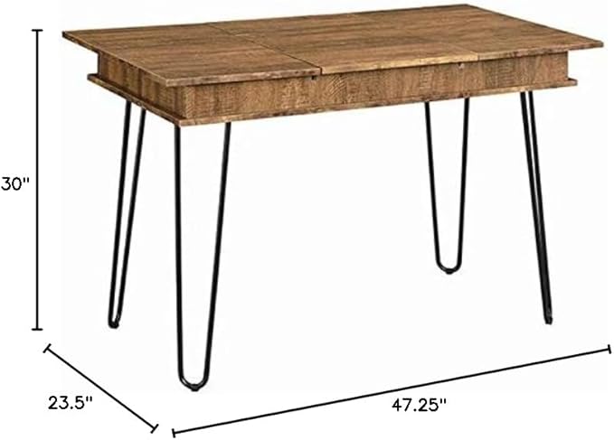 Stonecroft Cabrini Storage Writing Desk 47.25 in Wide Rustic Amber and Black Finish MDF and Metal Construction Built-in Power Outlet 4 Storage Compartments Mid-Century Modern Office Desk