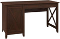 Scranton &amp Co Wood Computer Desk 54W x 24D x 30H Bing Cherry Finish Storage Cabinet with Adjustable Shelf Keyboard Tray Sturdy Post Leg Design Home Office Desk for Work and Organization