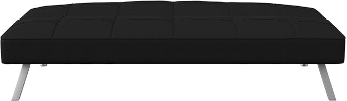 Serta® Rane 66.1 Convertible Futon Sofa Short Twin Size Modern Transitional Tufted Back and Seat Cushion Dream Coil® Comfort Fingerguard® Pinch Point Protection Woven Fabric Black