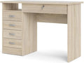 Pemberly Row Contemporary Desk with 5 Drawers 43 in Wide Engineered Wood Oak Finish Lockable Drawer Open Shelf Scandinavian Design for Home Office or Living Room