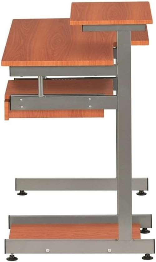 Pemberly Row Contemporary Wood/Steel Computer Desk 38 W x 22 D x 30 H Mahogany Finish MDF and Steel Construction Pull-Out Keyboard Tray Printer and Scanner Shelves Home Office Desk