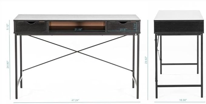 Eden Home Wood &amp Metal Writing/Computer Desk with Drawers Black Finish 47.2 in Wide Engineered Wood Desktop Rust-Proof Steel Frame Modern Home Office Desk for Study Work Dorm or Living Roo