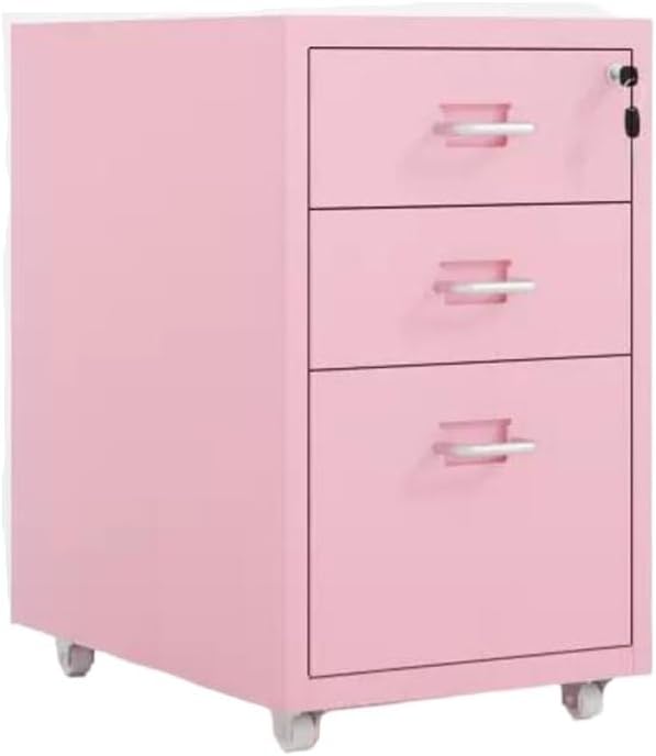 File Cabinet Tin Storage Data Storage Cabinet Under Desk with Lock Mobile Drawer Cabinet (Color : Pink)