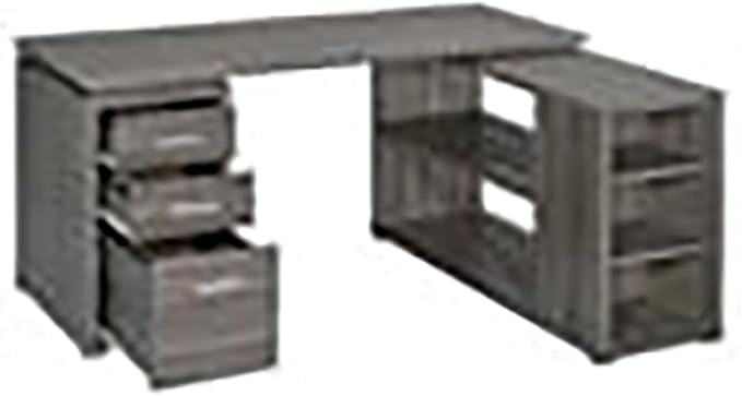 Pemberly Row Contemporary L Shape Writing Desk Weathered Gray/Silver Finish MDF and Particle Board 60 W x 47.25 D x 29.5 H 3 Drawers and Shelves Home Office Desk with File Storage