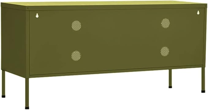 vidaXL Steel TV Stand with Adjustable Levelers Olive Green 41.3x13.8x19.7 Industrial Cable-Management TV Cabinet with Mesh Doors and Interior Shelve